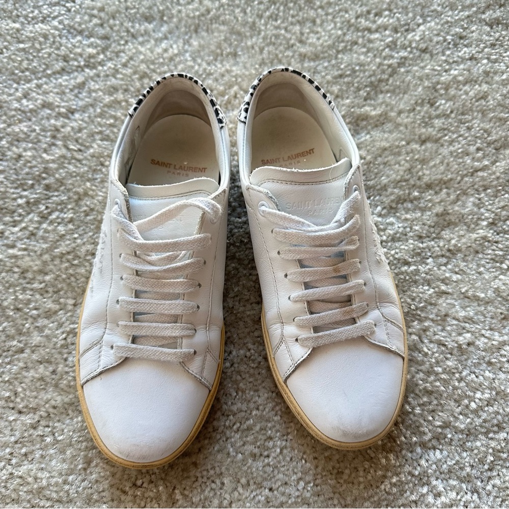 Saint Laurent Woman's ANDY Classic Low Top Perforated Leather Zebra Sneakers 5,5